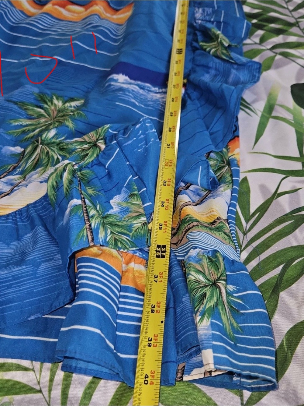 Vintage 70s Shoreline Hawaii Blue Tropical Off Shoulder Ruffle Midi Dress SMALL - Picture 7 of 7